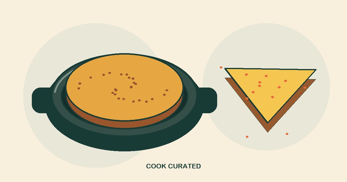 Original illustration of golden cornbread in a two-handled skillet beside a crisp wedge