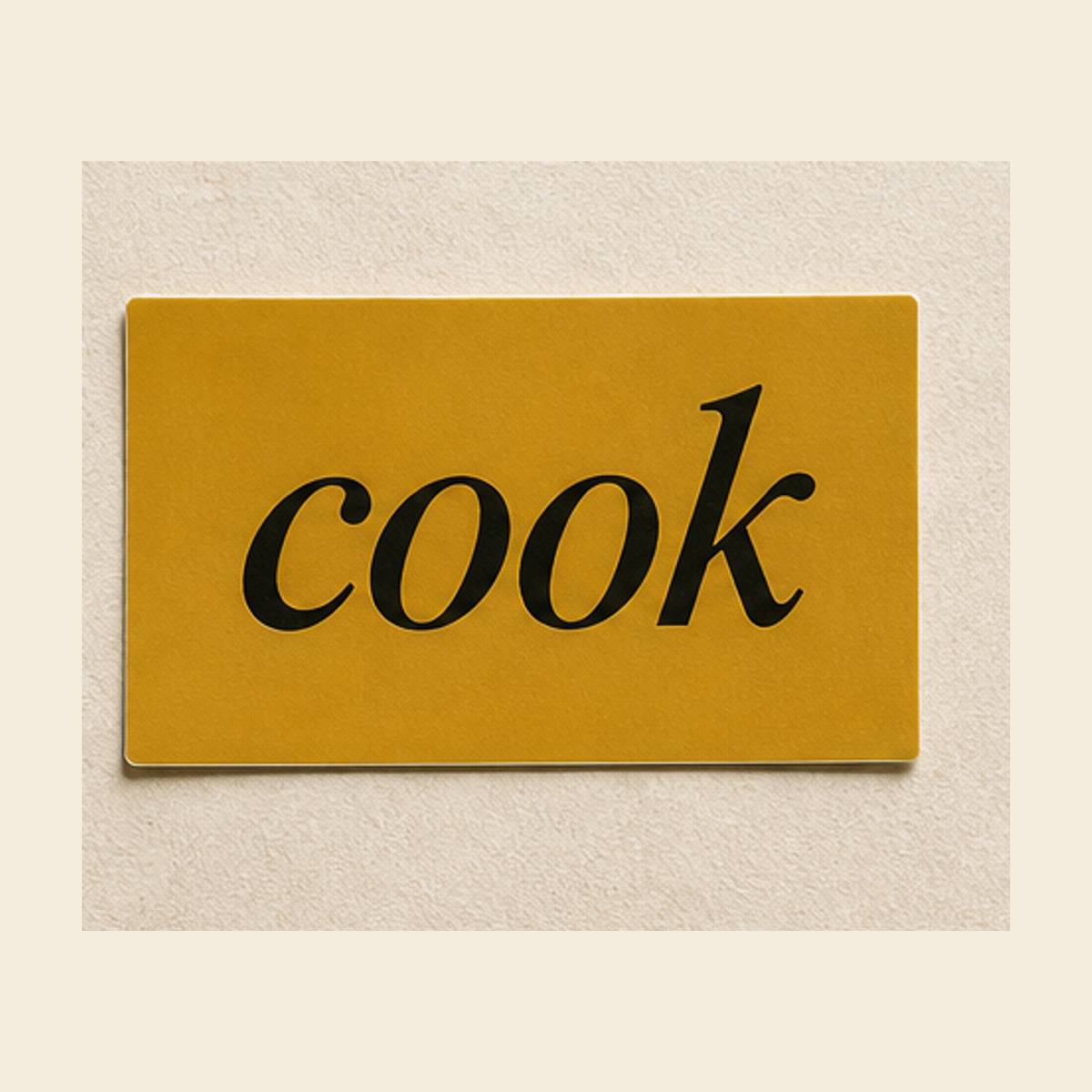 Muted mustard utility decal with black cook wordmark